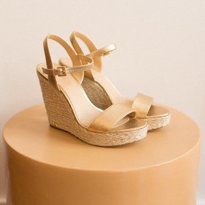 golden strappy wedges